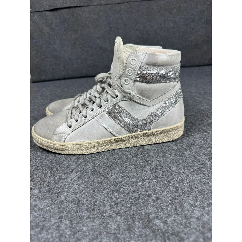 IRO Caleen Sequin High Top Sneakers Womens Size 38 Gray Leather‎ Suede Glitter